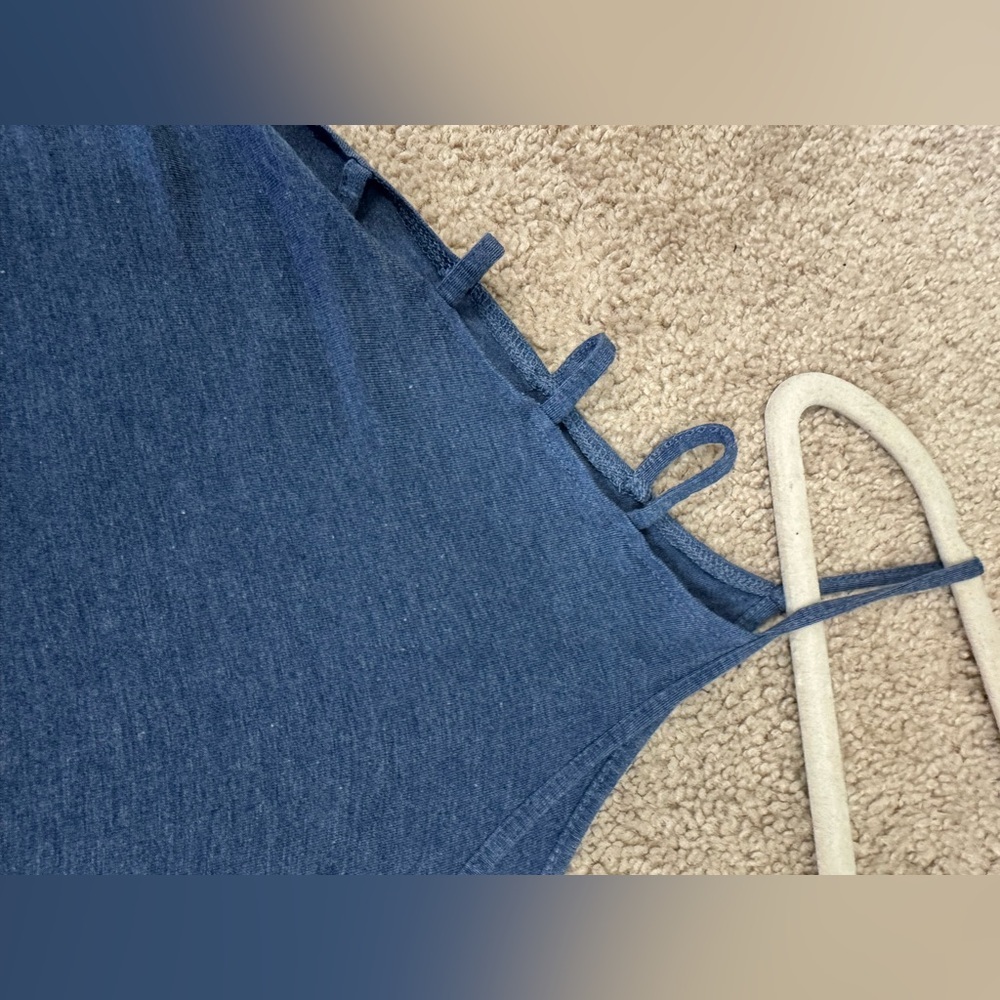 VENUS Ladder Strap Cold Shoulder Top Denim Blue 1X - Picture 6 of 9